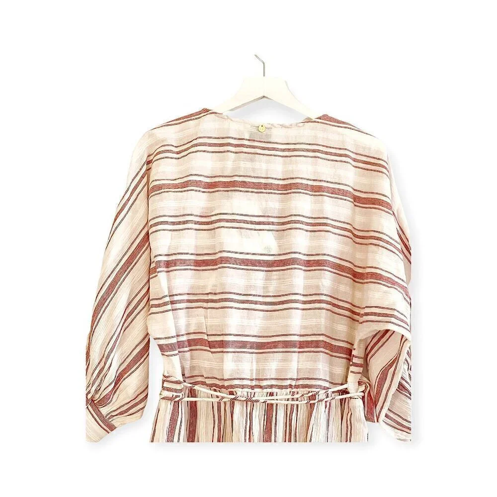 Antik Batik Serifos ruffled striped cotton‎ mini dress Size 42 FR/US 10, NWT